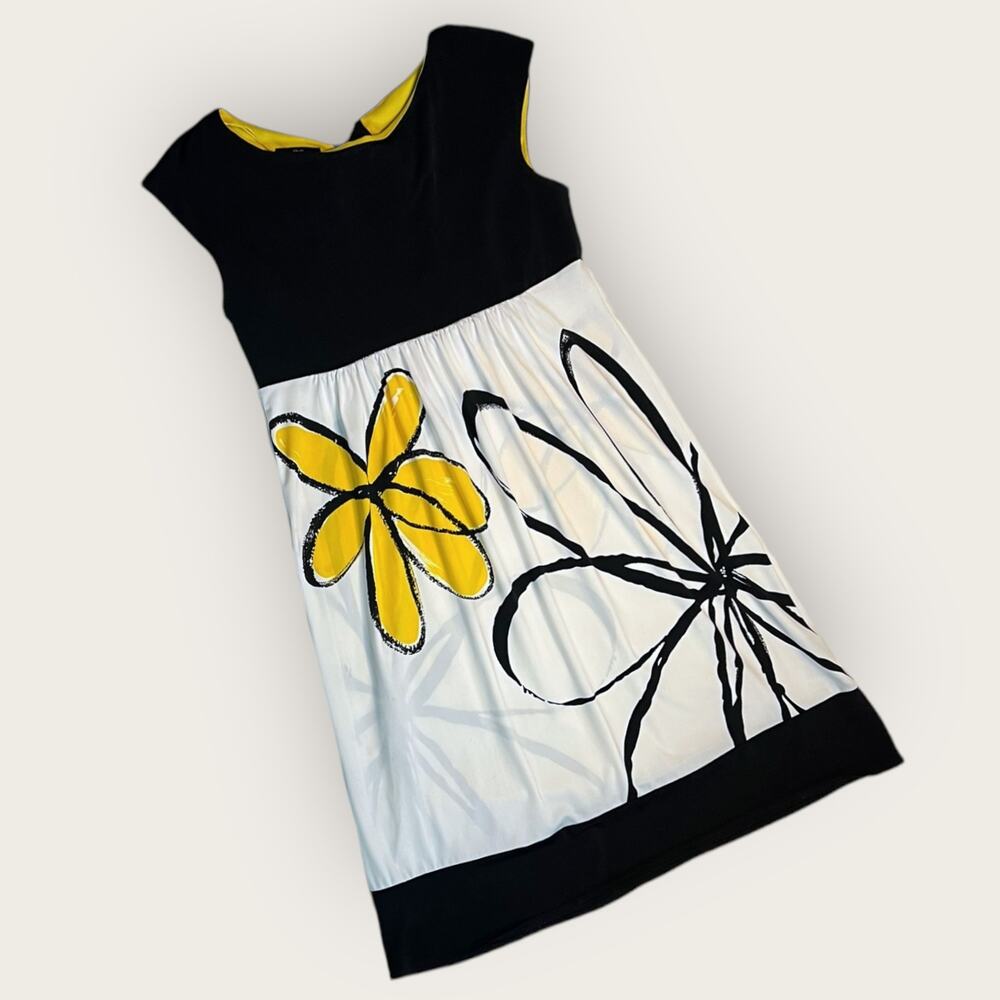 Sleeveless Shift Dress Size 6 Empire Waist Black White and Yellow By B. Calm